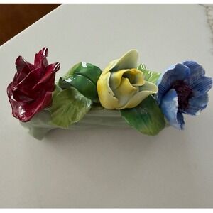 Staffordshire Floral Bone China Flower Log Figurine England Red Rose Yellow Blue